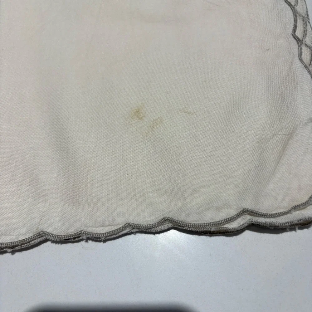 Vintage Embroidered Linen Napkins Set of 5 Floral Cream Scalloped Edge Square‎